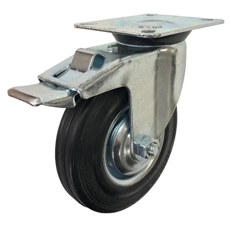 Промышленное колесо 250 мм (площадка, поворотное, тормоз, черная резина, роликоподшипник) - SCb 85